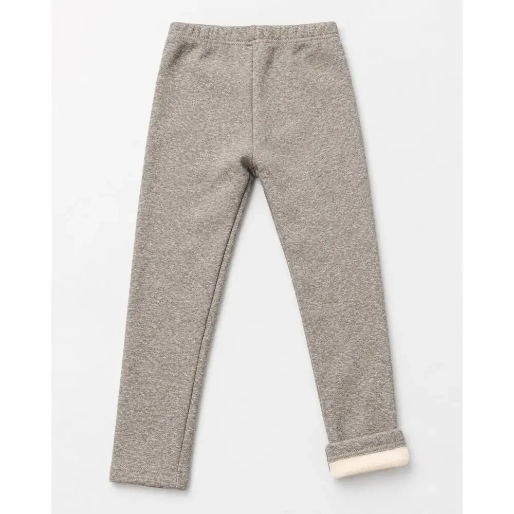 6x Gray fleece lined kids leggings with embroidered cat
